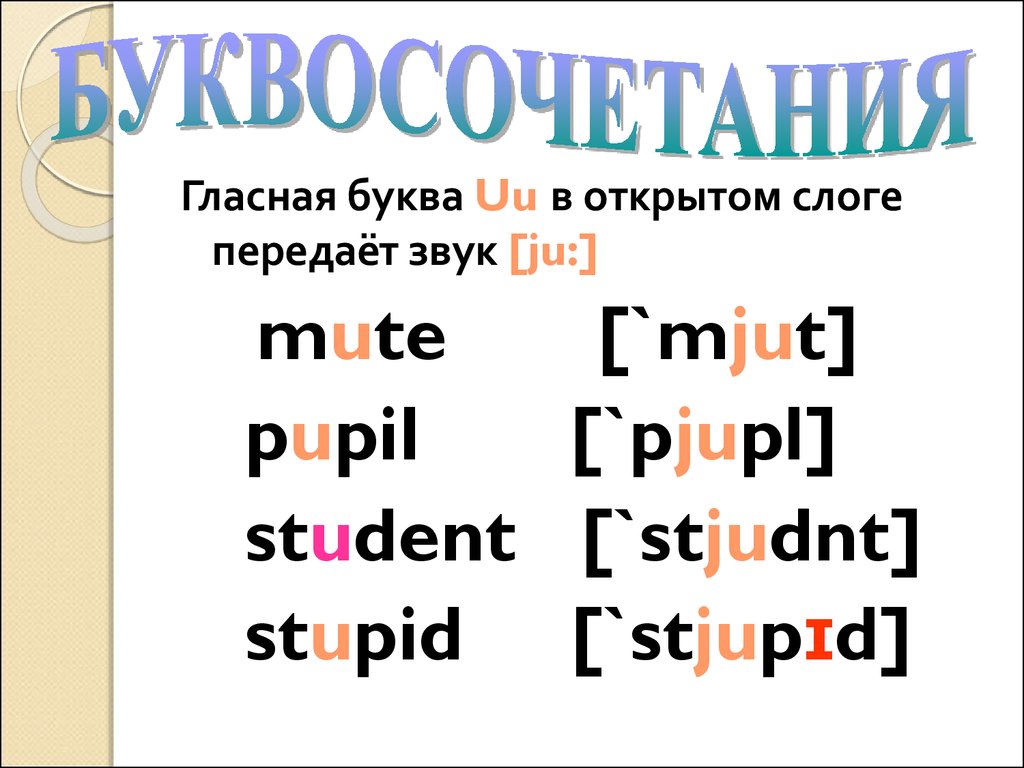 Открытый звук. Буква u в английском правила чтения. Буква u открытый и закрытый слог в английском языке. Звук u в английском языке. Чтение буквы uu в открытом и закрытом слоге.