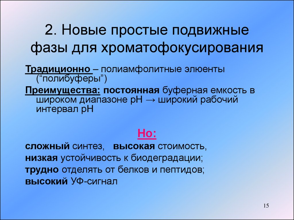 Нова прост. Хроматофокусирование белков. Органические компоненты подвижной фазы. Полиамфолитные.