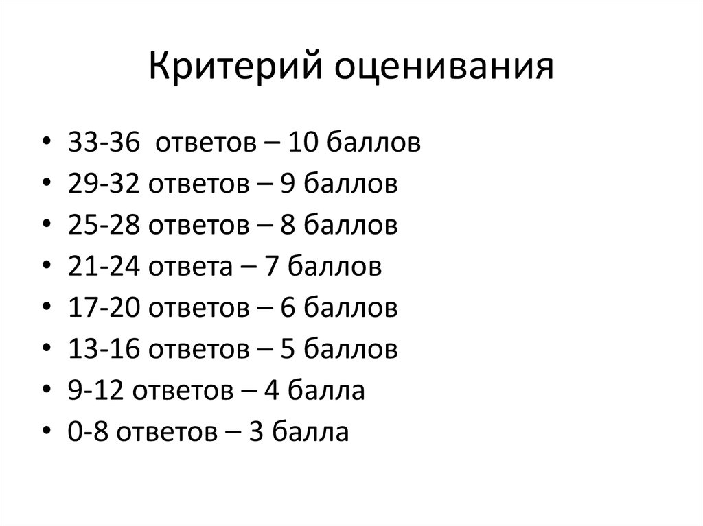 Критерий оценивания