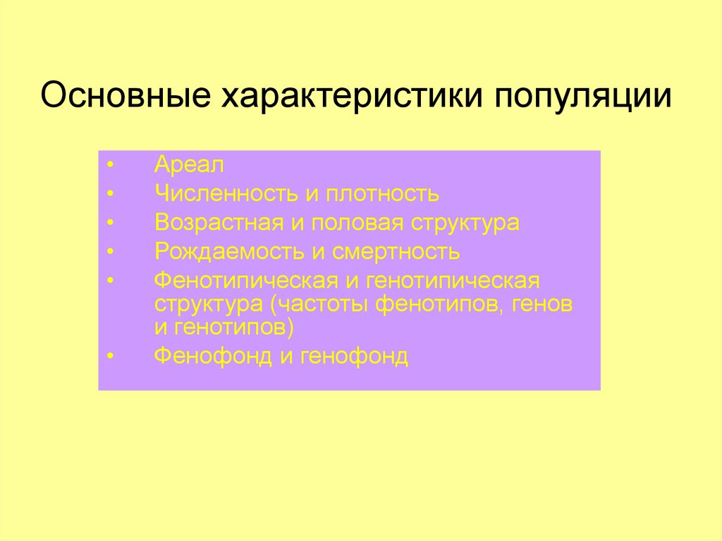 Основные параметры популяции