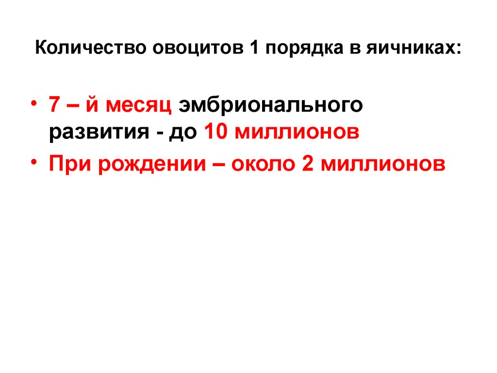 Количество овоцитов 1 порядка в яичниках: