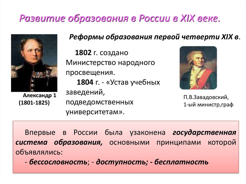 19 век значение. Александр 1804 реформа образования. 1804 Министерства реформы Александра 1. Министерство народного Просвещения 1801. Реформы российского образования.