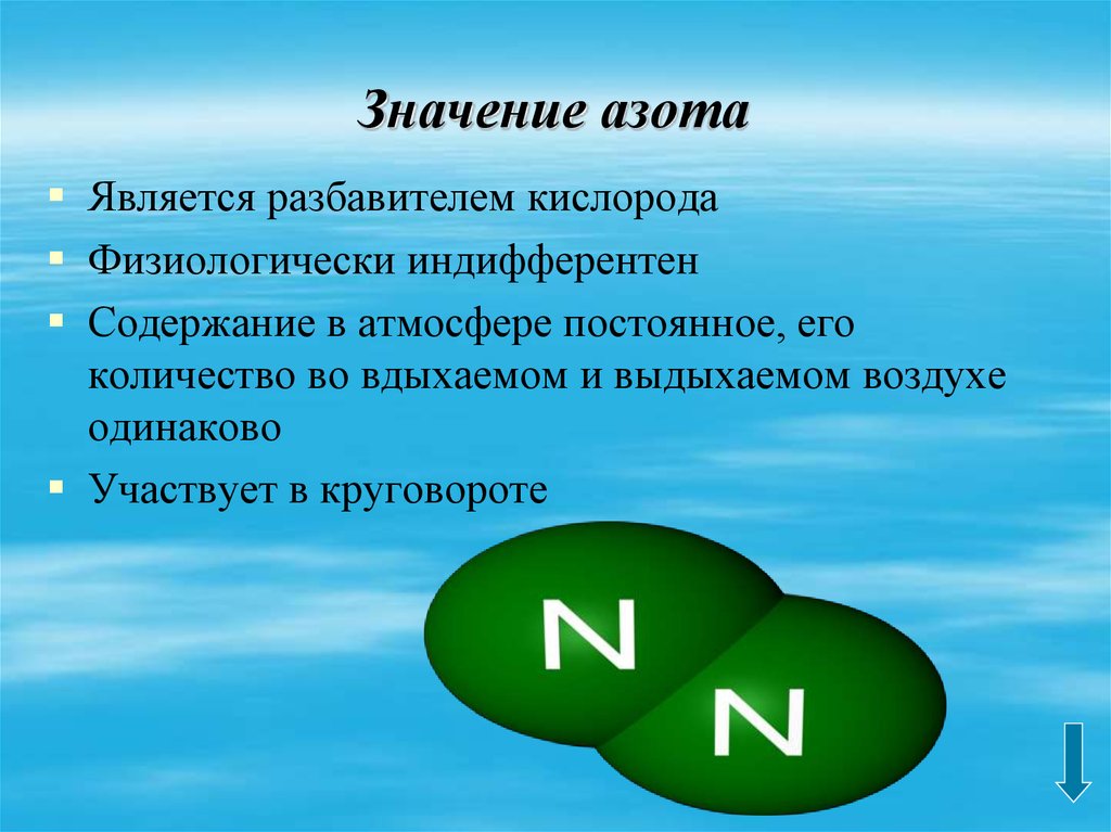 Азот содержит кислород. Значение азота. Гигиеническое значение азота. Роль азота в воздухе. Биологическая роль азота.