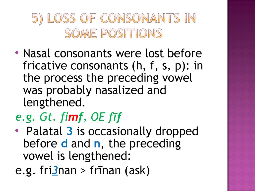 5) Loss of consonants in some positions