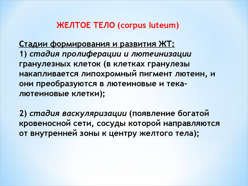 Гранулез. Желтое тело стадии развития функция. Гранулеза лютеин клетки. Фаза лютеинизации симптомы. Липохромный пигмент.