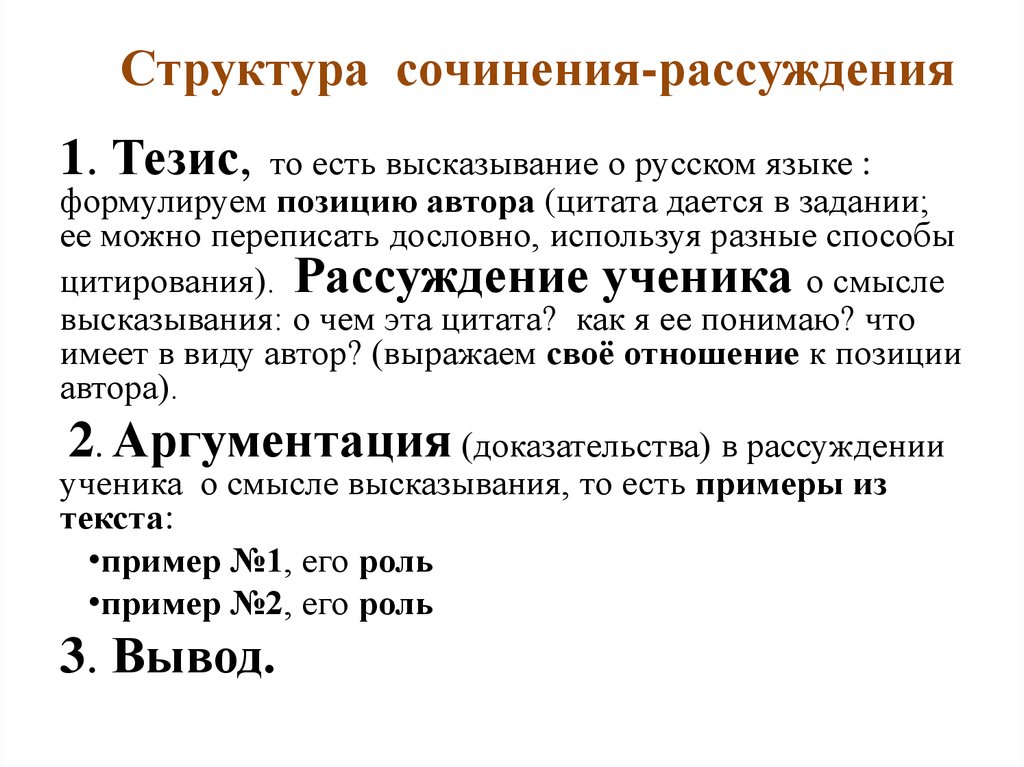 План урока сочинение рассуждение 6 класс