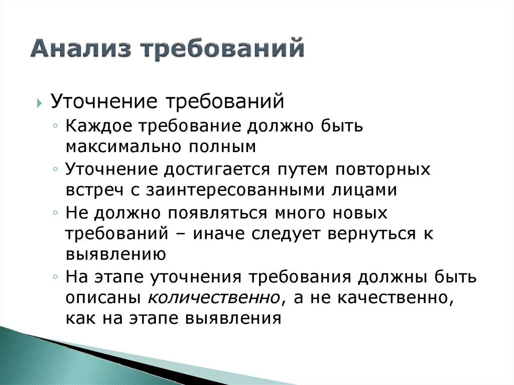 Требования должны быть. Требует уточнения. Вопросы Аналитика для уточнения требований. Уточненные требования.