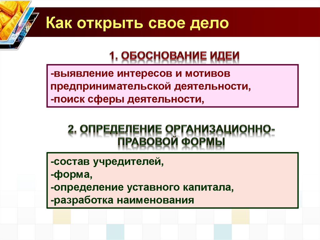 План открытия своего дела обществознание