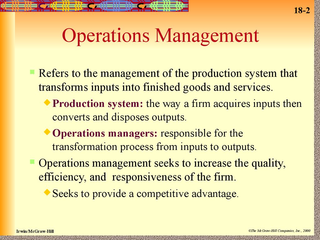 Operations management . Managing quality efficiency and 