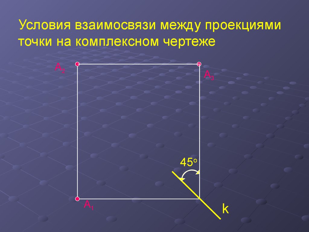 На чертеже линия связи между проекциями а2 и а3 перпендикулярна оси