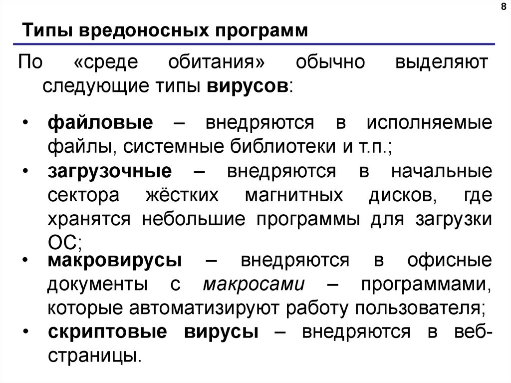 Типы вредоносных программ
