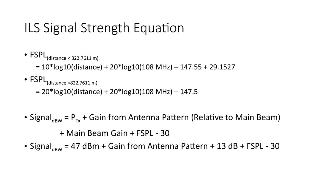 ILS Signal Strength Equation
