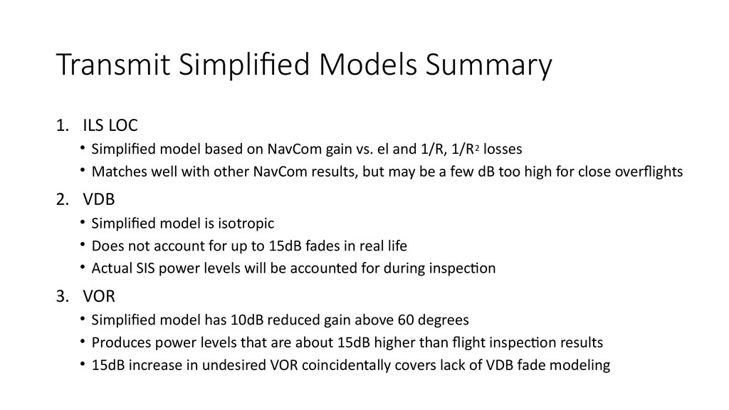 Transmit Simplified Models Summary