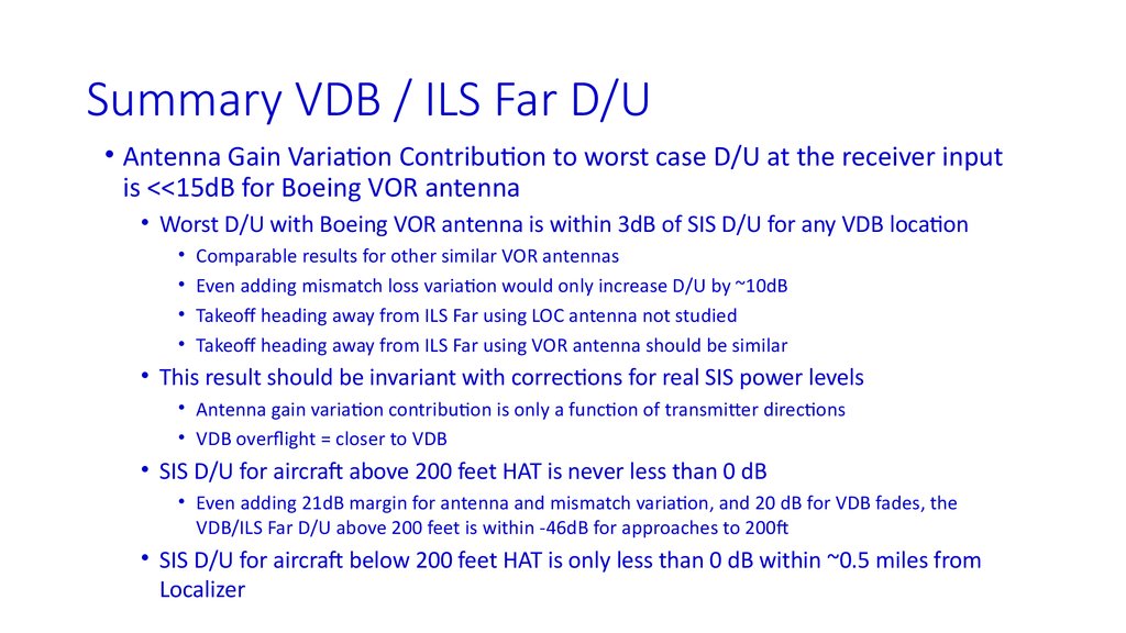 Summary VDB / ILS Far D/U