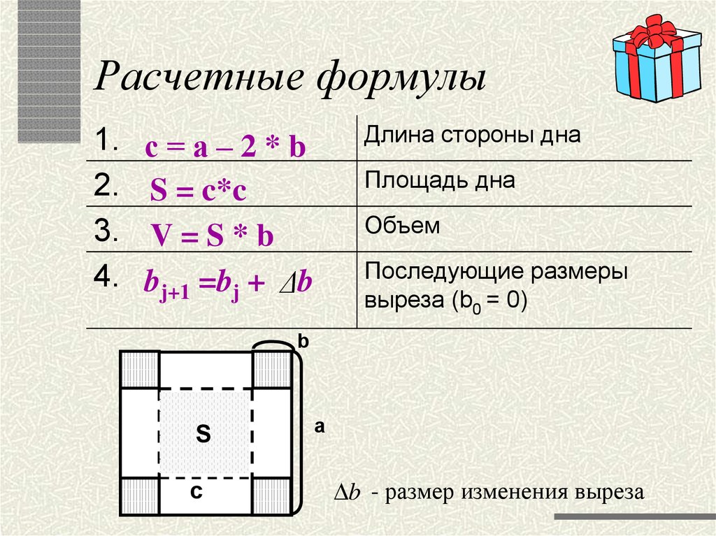 Площадь дна. Расчетные формулы. Расчетные формулы. Расчетные формулы.. Формула площади дна. Расчетная длина формула.