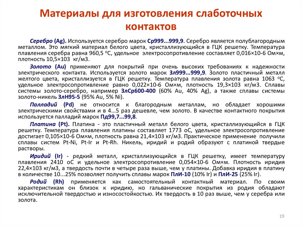 Марки сплавов платины. Требования к контактным материалам. Редкие проводниковые материалы. Основные функции покрытия родия.