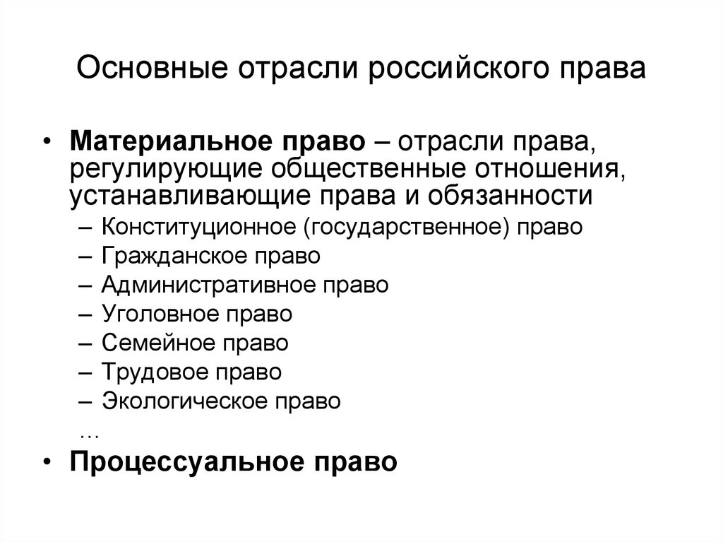 Общее право материальное. Основные отрасли российского права. Базовые отрасли российского права. Ведущие отрасли российского права. Базовые отрасли российского законодательства.