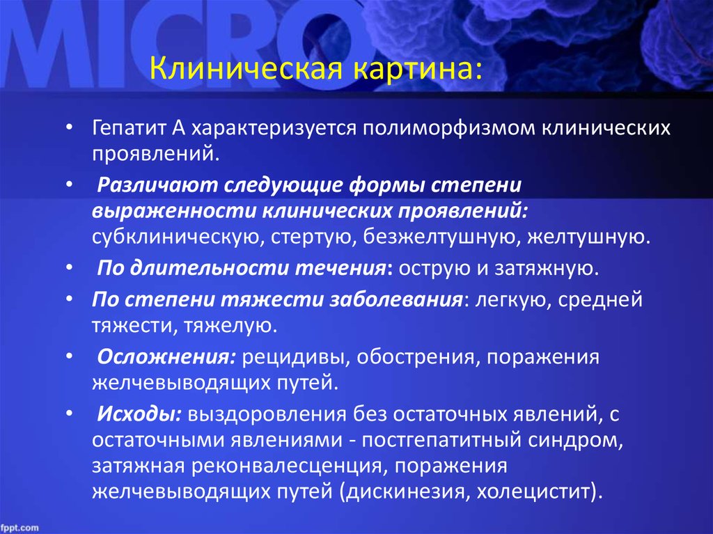 Клиническая картина гепатита а