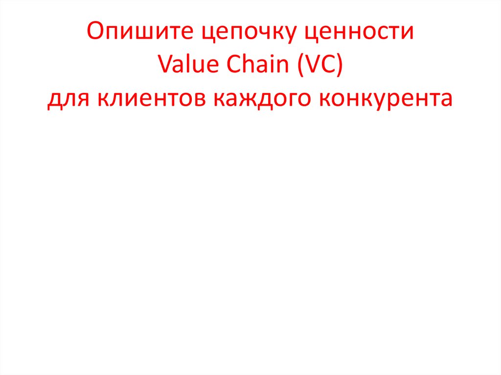 Опишите цепочку ценности Value Chain (VC) для клиентов каждого конкурента