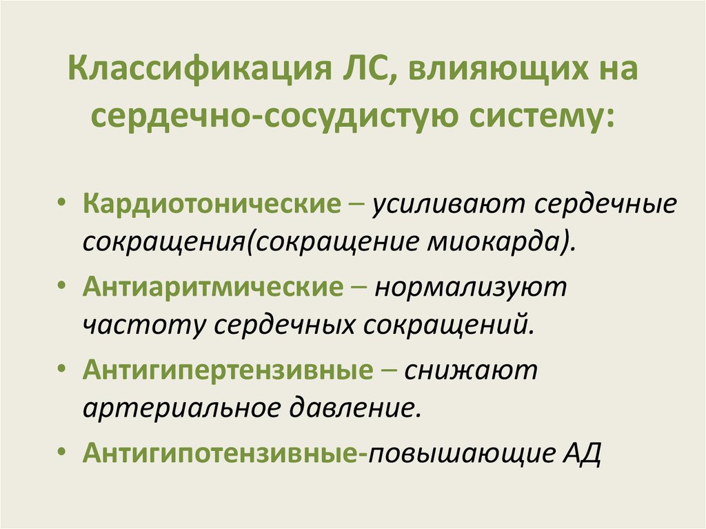 Средства влияющие на сердечно сосудистую систему презентация