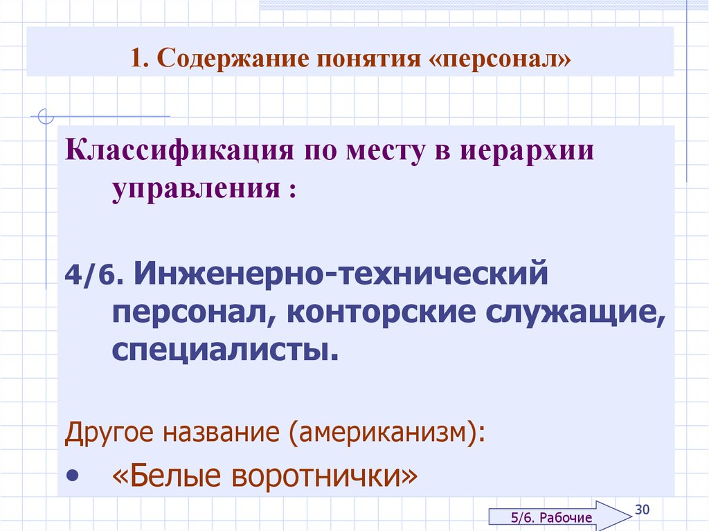 Понятие персонала кадров. Тип персонала классификация белые воротнички. Классификация персонала воротнички презентация. Термин специалисты и служащие. Классификация американизмов.