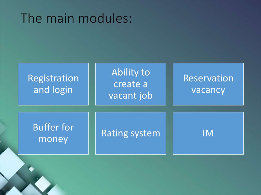 The main modules: