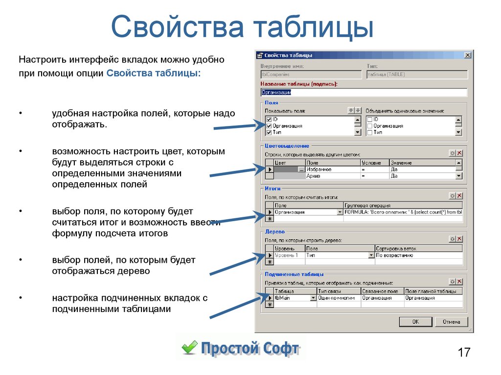 Найти свойства. Свойства таблицы. Интерфейс настроек. Таблицы с вкладками Интерфейс. Вкладки Интерфейс.