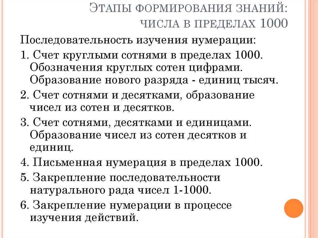 Методика изучения нумерации чисел. Этапы развития числа. Изучение нумерации чисел в пределах 1000. Методика изучения нумерации чисел в пределах 1000.