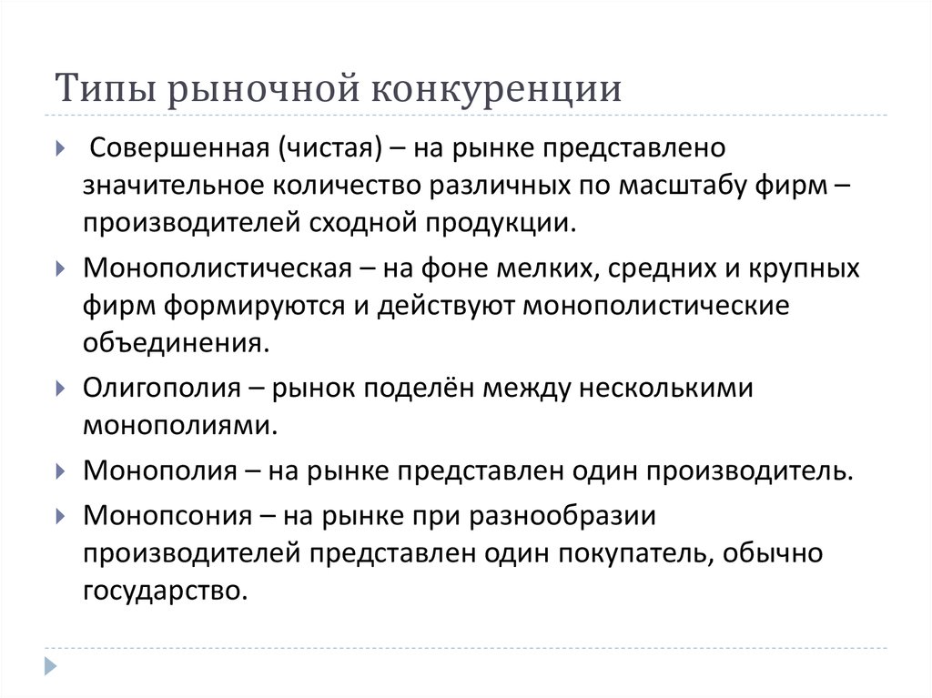 Совершенная чистая. Виды конкуренции (конкурентных рынков). Типы конкуренции на рынке. Типы рынков по конкуренции. Ринки по типу конкуренции.