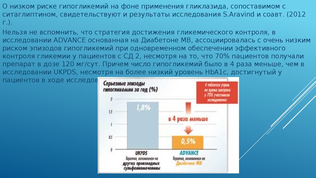 Низкий риск. UKPDS исследование Результаты. Анализ клинических случаев. Риск гипогликемии. Низкий риск гипогликемии.