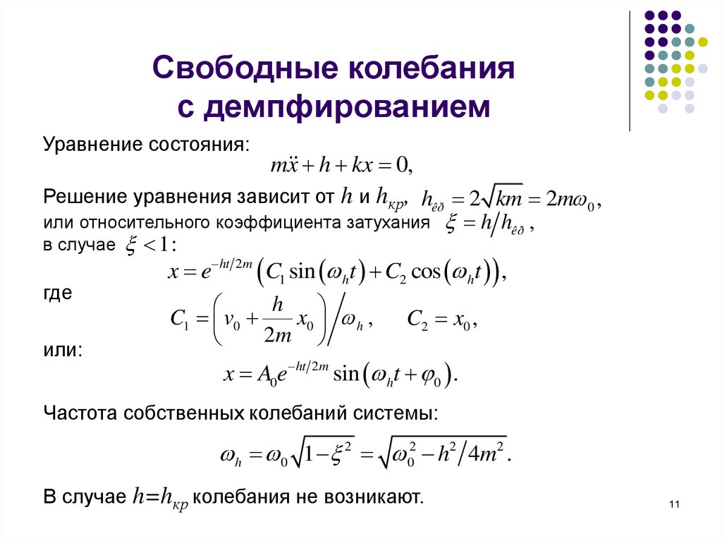 Уравнение колебаний частота. Коэффициент демпфирования колебательной системы. Коэффициент демпфирования колебаний механической системы. Коэффициент демпфирования пружины формула. Коэффициент затухания колебаний.