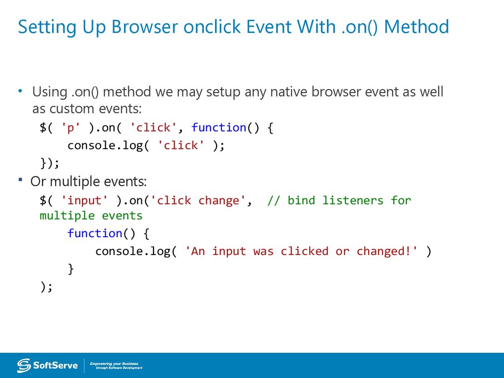 Setting Up Browser onclick Event With .on() Method