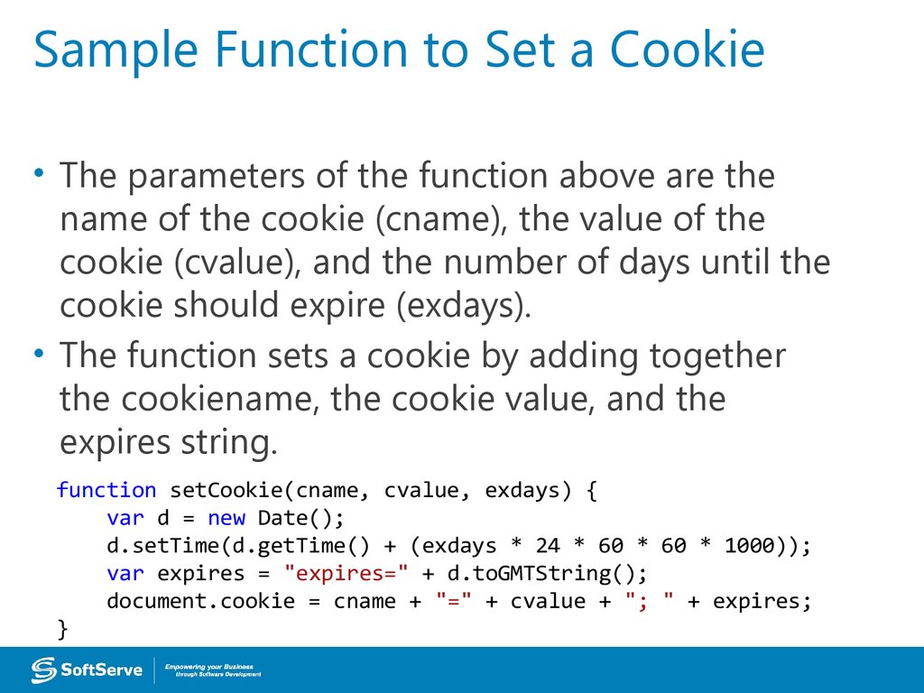 Sample Function to Set a Cookie
