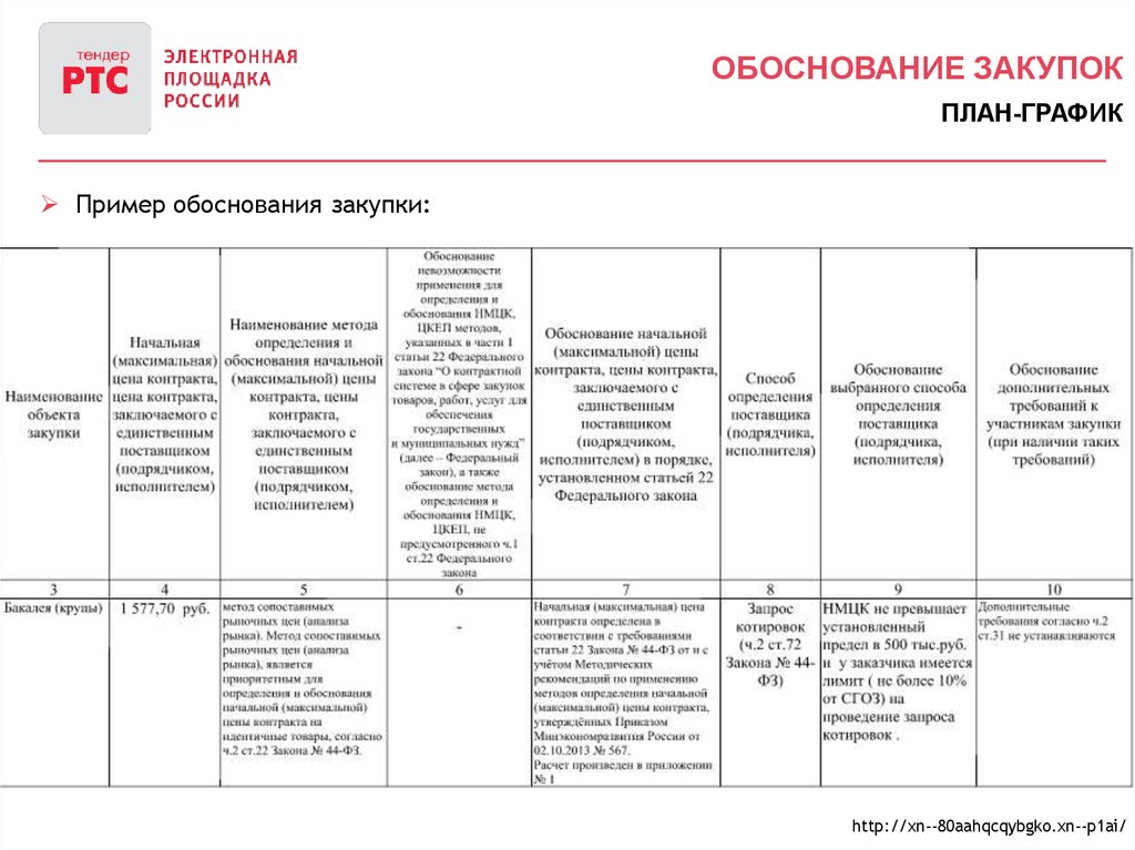 Обоснование тендера