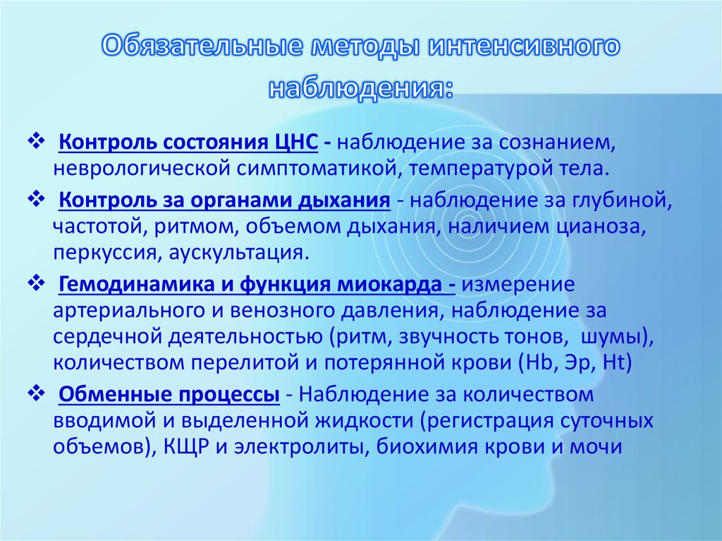 Контрольное состояние. Принципы интенсивного наблюдения за больным.. Принципы интенсивного наблюдения за больными в реанимации. Обязательные методы интенсивного наблюдения. Алгоритм наблюдения за пациентом.