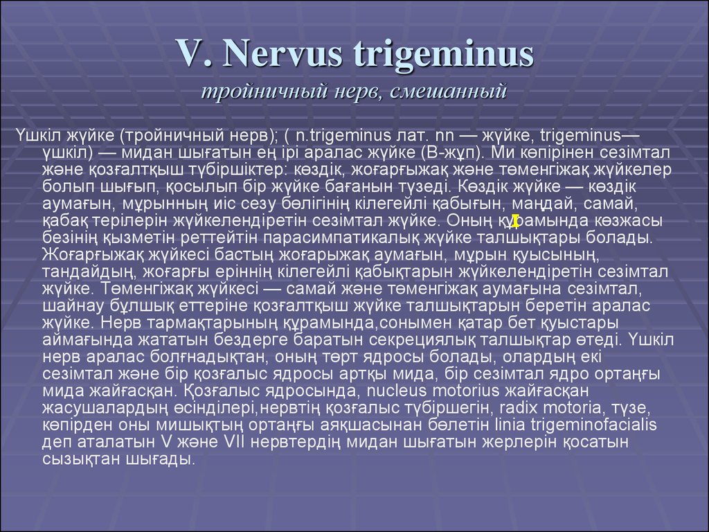 V. Nervus trigeminus тройничный нерв, смешанный