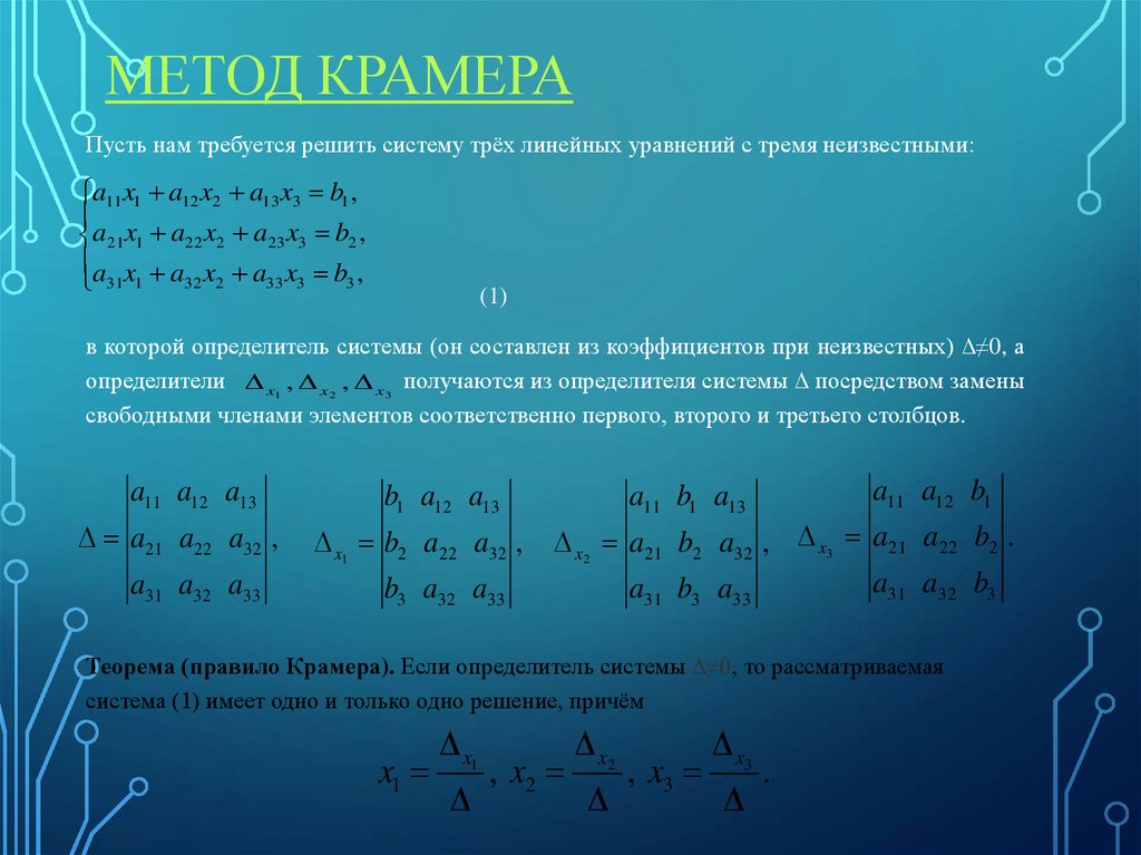 Решение крамера