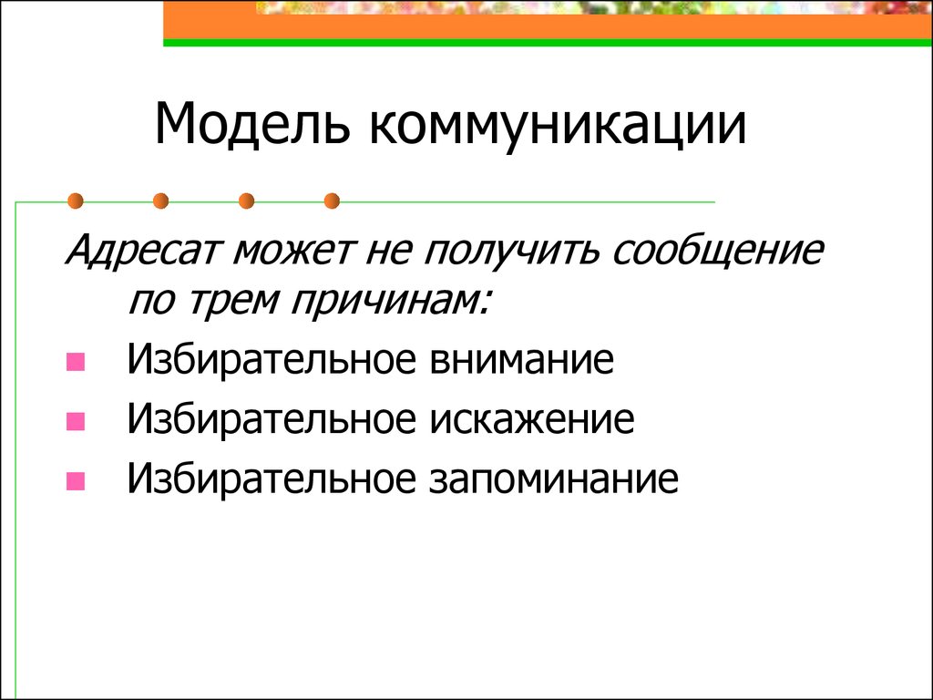 Избирательное запоминание это. Модель избирательного внимания. Адресат в коммуникации это. Избирательное запоминание. Избирательное искажение.