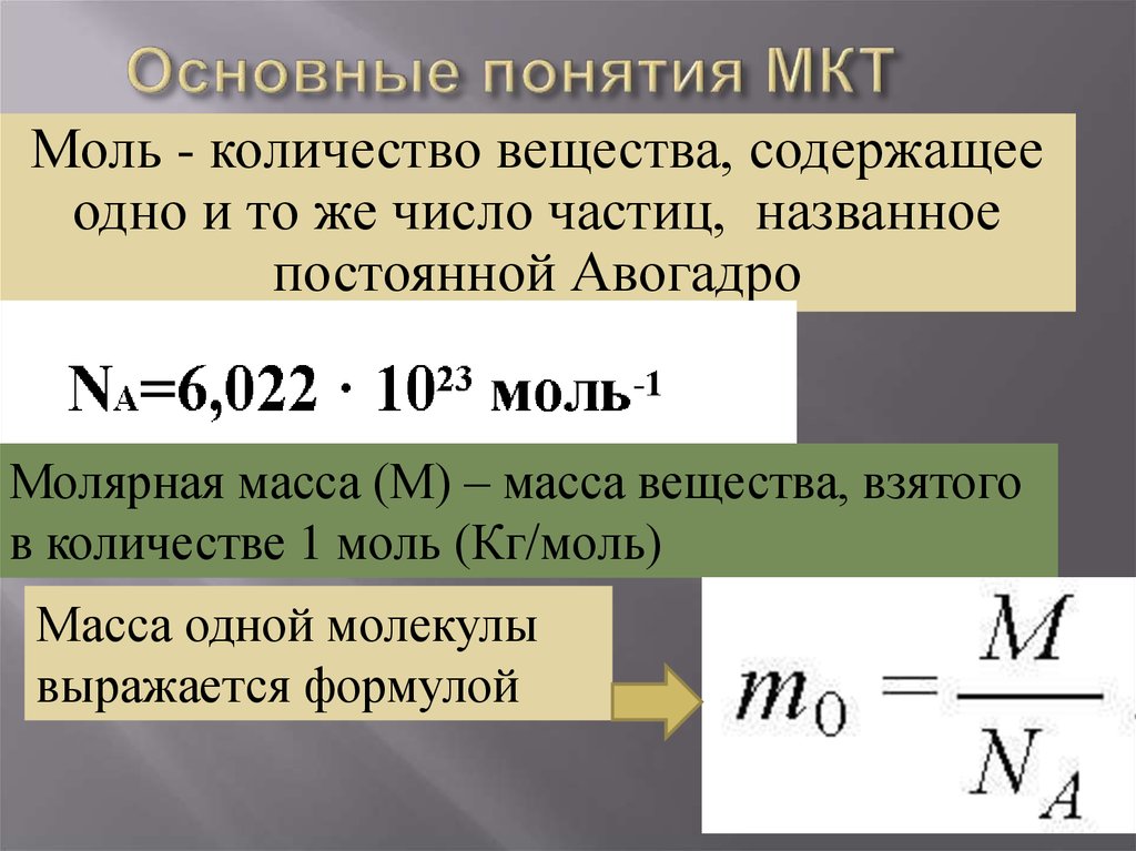 Постоянная величина моль. Основные понятия молекулярно-кинетической теории. Основные понятия МКТ. Основное понятие МКТ. Основные положения МКТ вещества.
