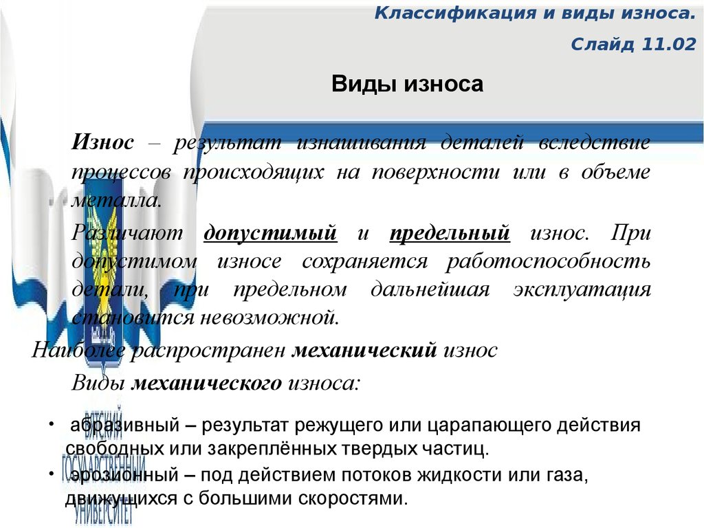 Презентация виды износа