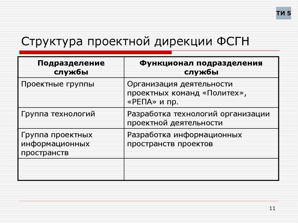 Структура проектной дирекции ФСГН