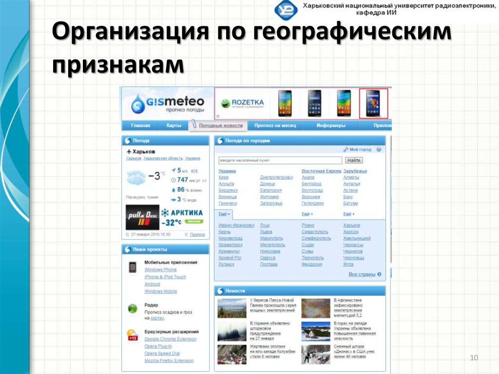 Организация по географическим признакам