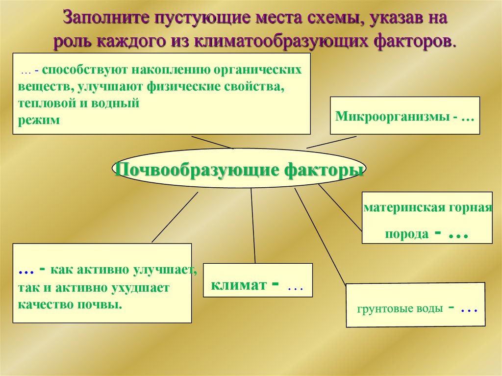 Составьте схему влияния климатообразующих факторов на формирование