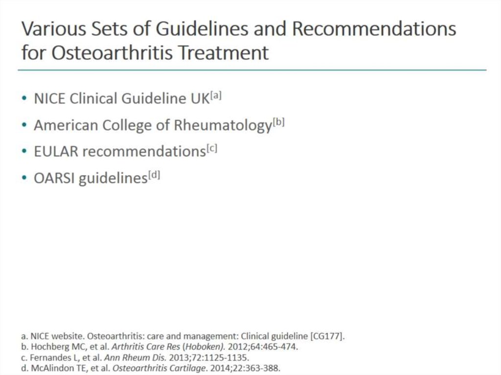 Various Sets of Guidelines and Recommendations for Osteoarthritis Treatment