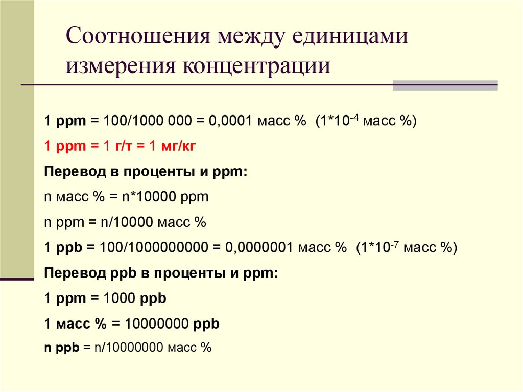 Количество единиц в c. Концентрация единицы измерения. Ppm единица измерения. Ppm единица измерения концентрации. Соотношения между единицами измерения концентрации.