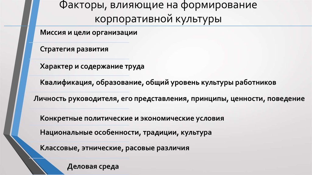 Какое влияние на формирование. Факторы влияющие на корпоративную культуру организации. Факторы влияющие на формирование корпоративной культуры организации. Факторы влияния на формирование корпоративной культуры. Факторы влияющие на формирование культуры.