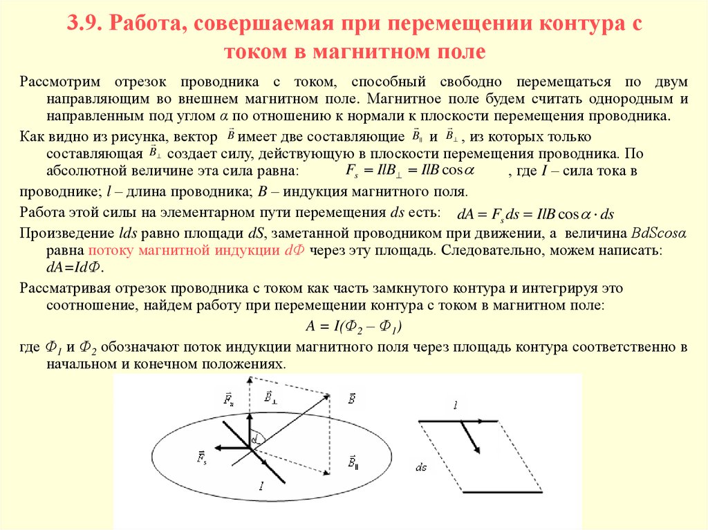 Перемещение тока. Работа перемещения проводника с током в магнитном поле. Работа перемещения проводника и контура с током в магнитном поле. Работа перемещения контура с током в магнитном поле. Работа перемещения контура с током в магнитном поле (вывод)..