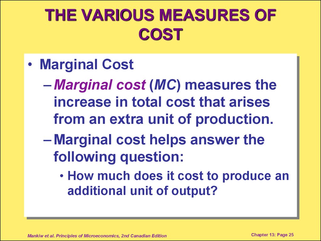 THE VARIOUS MEASURES OF COST