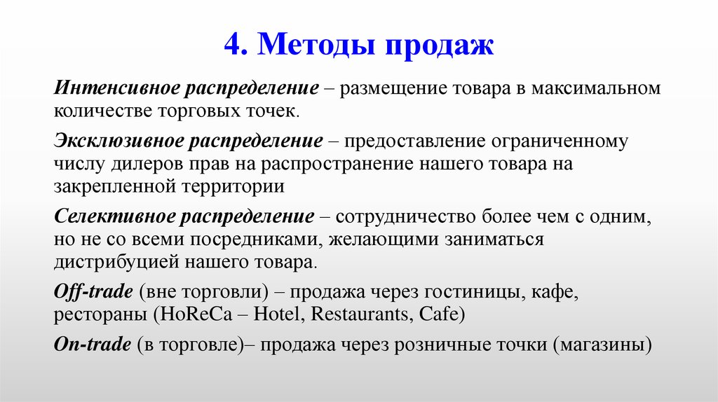 Метод четырех. Методы продаж. Способы продажи товаров.