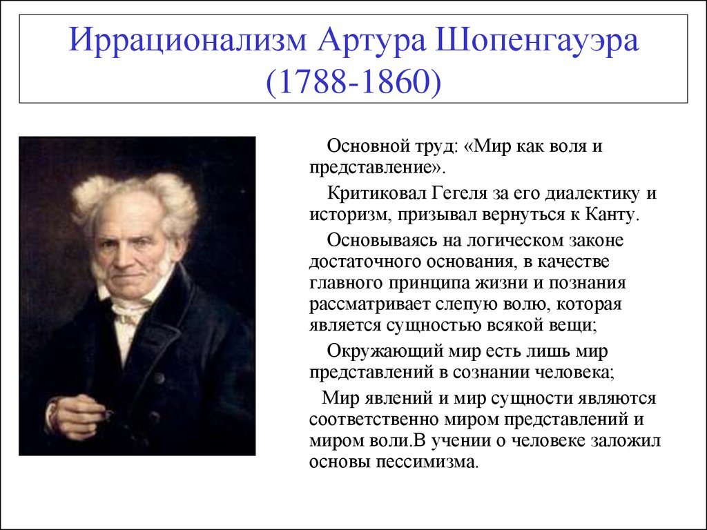 Иррационализм Артура Шопенгауэра (1788-1860)